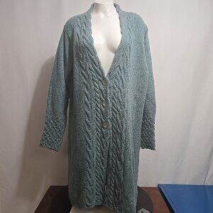 Islander Long Cardigan Duster Womens Size XXL Green Cable Knit Dublin Ireland